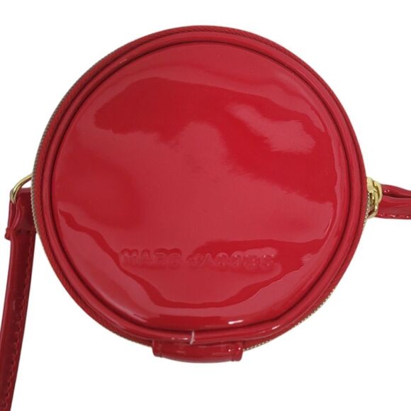 Marc Jacobs Red Gold Patent Mini Zipper Round Crossbody Bag Purse - Picture 2 of 6